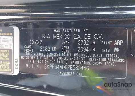 2023 Kia Forte Gt-Line z USA, uszkodzony, nr VIN 3KPF54AD6PE585446